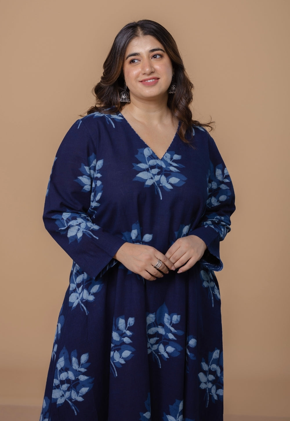 Shrusti Blue Dabu Slub Cotton A Line Kurta