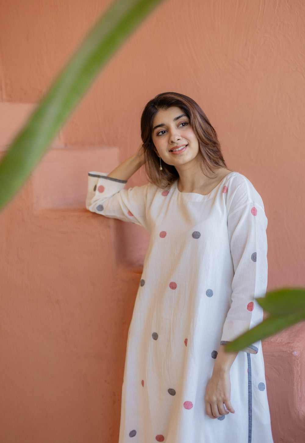 Jiya White Jamdani Handloom Cotton A Line Kurta