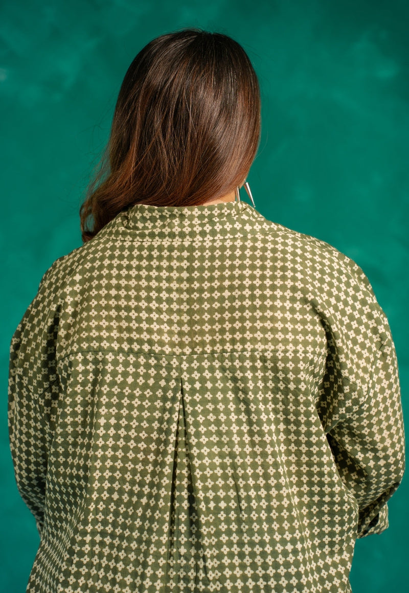Ruhi Green Bagru Cotton Straight Shirt