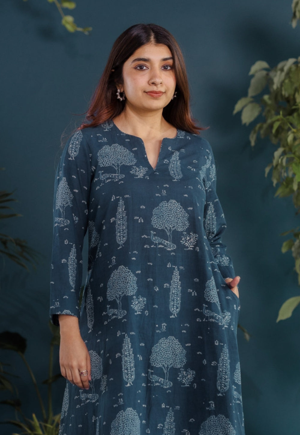 Zoohi Blue Ajrakh Cotton A Line Kurta