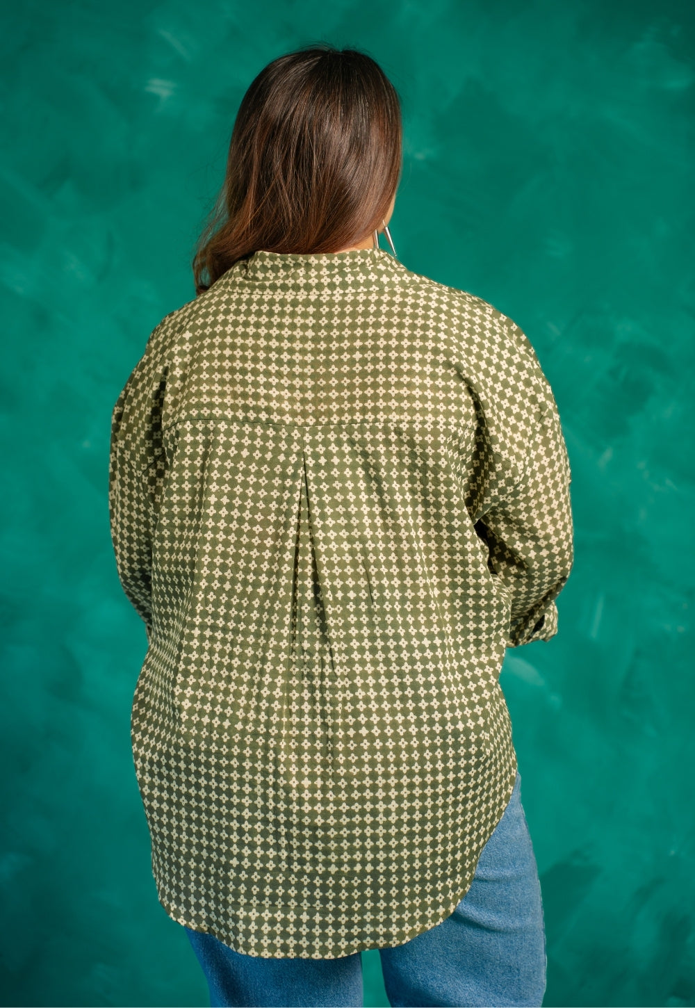 Ruhi Green Bagru Cotton Straight Shirt
