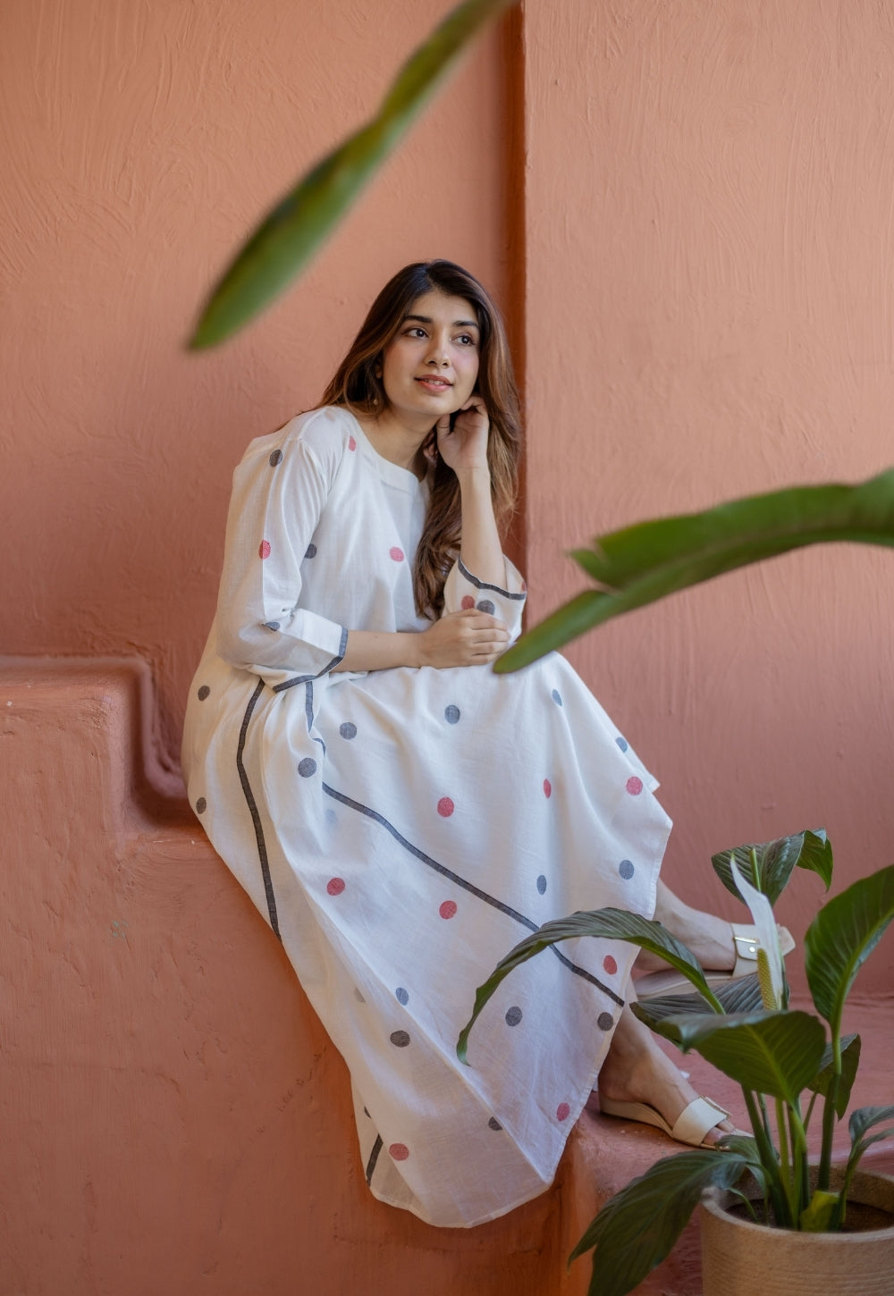 Jiya White Jamdani Handloom Cotton A Line Kurta