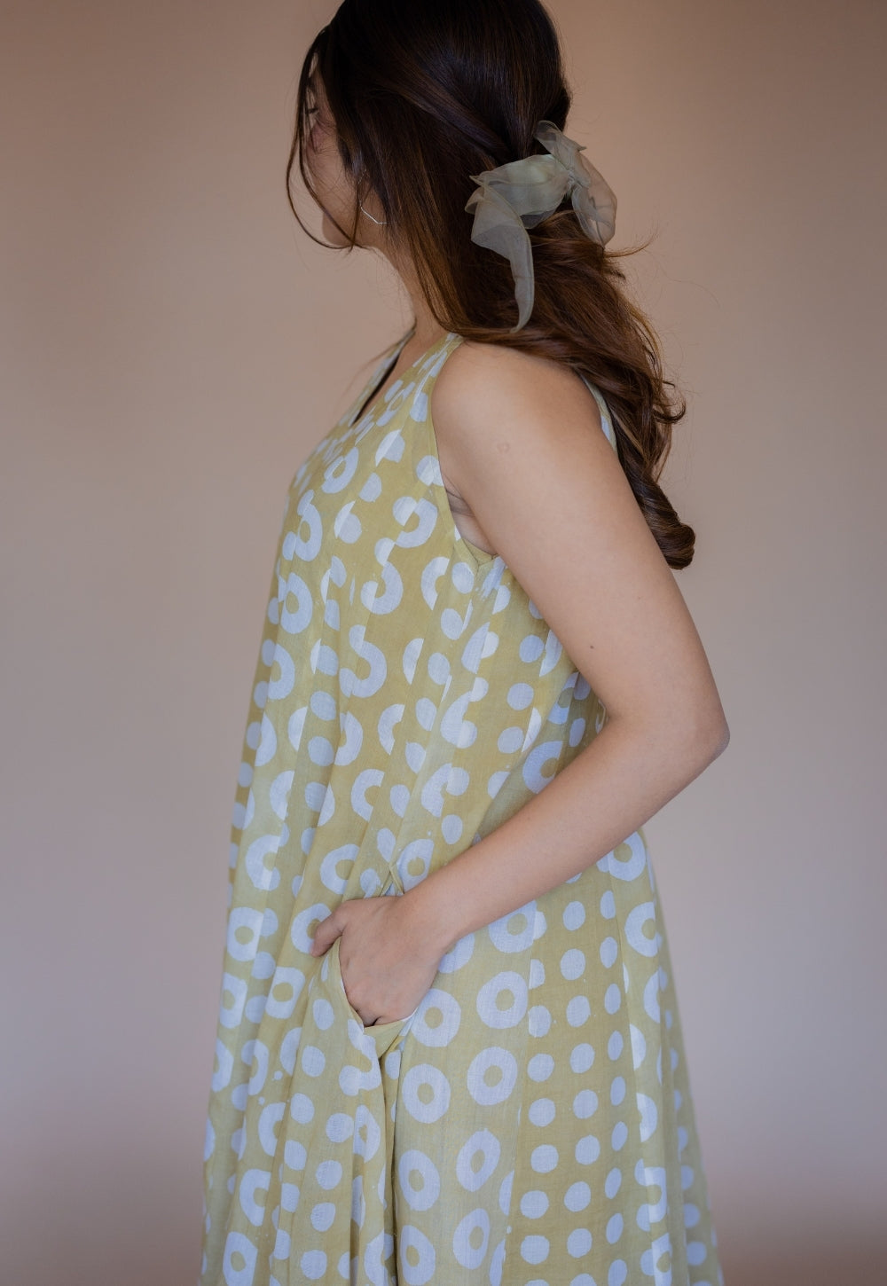 Seher Green Batik MulMul Kali Dress with Slip