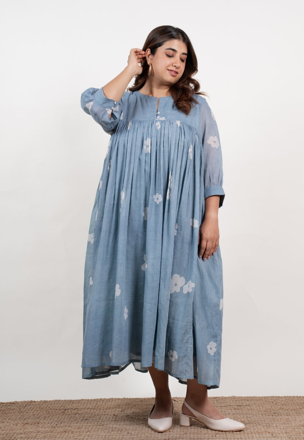 Aleena Blue Batik Mul A Line Dress