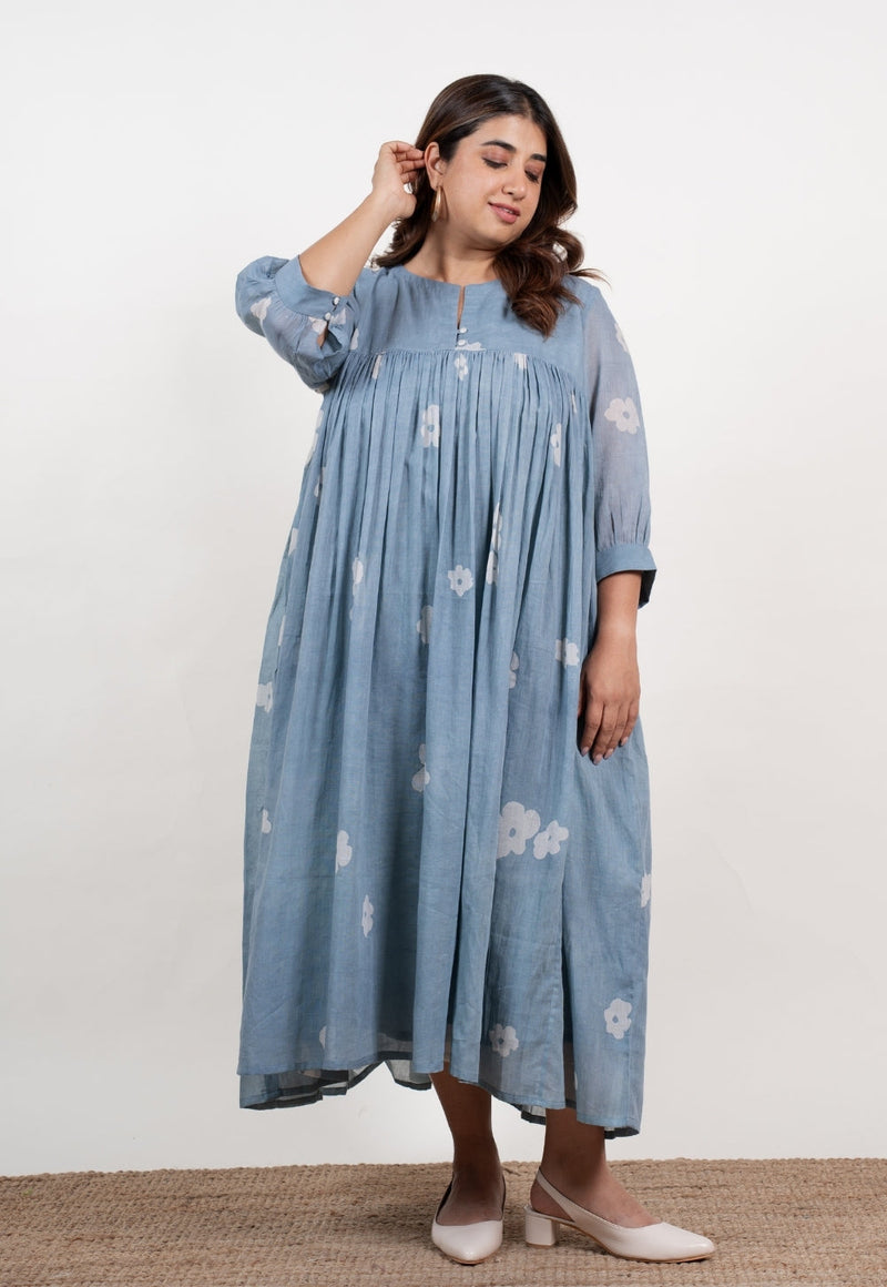 Aleena Blue Batik Mul A Line Dress