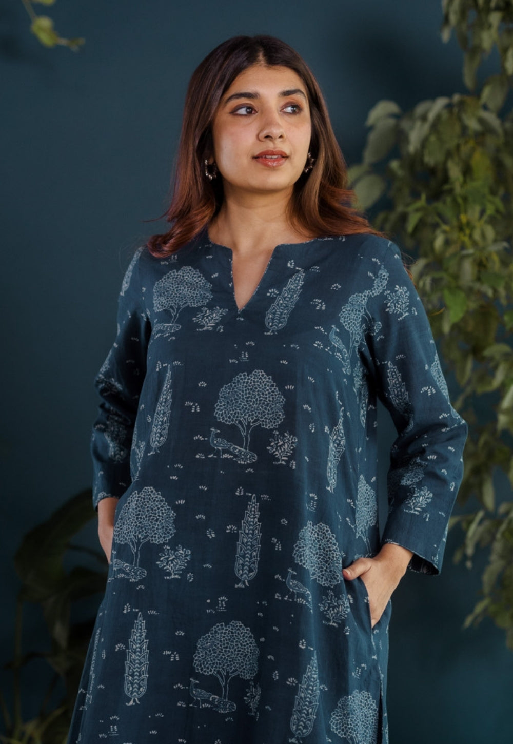 Zoohi Blue Ajrakh Cotton A Line Kurta