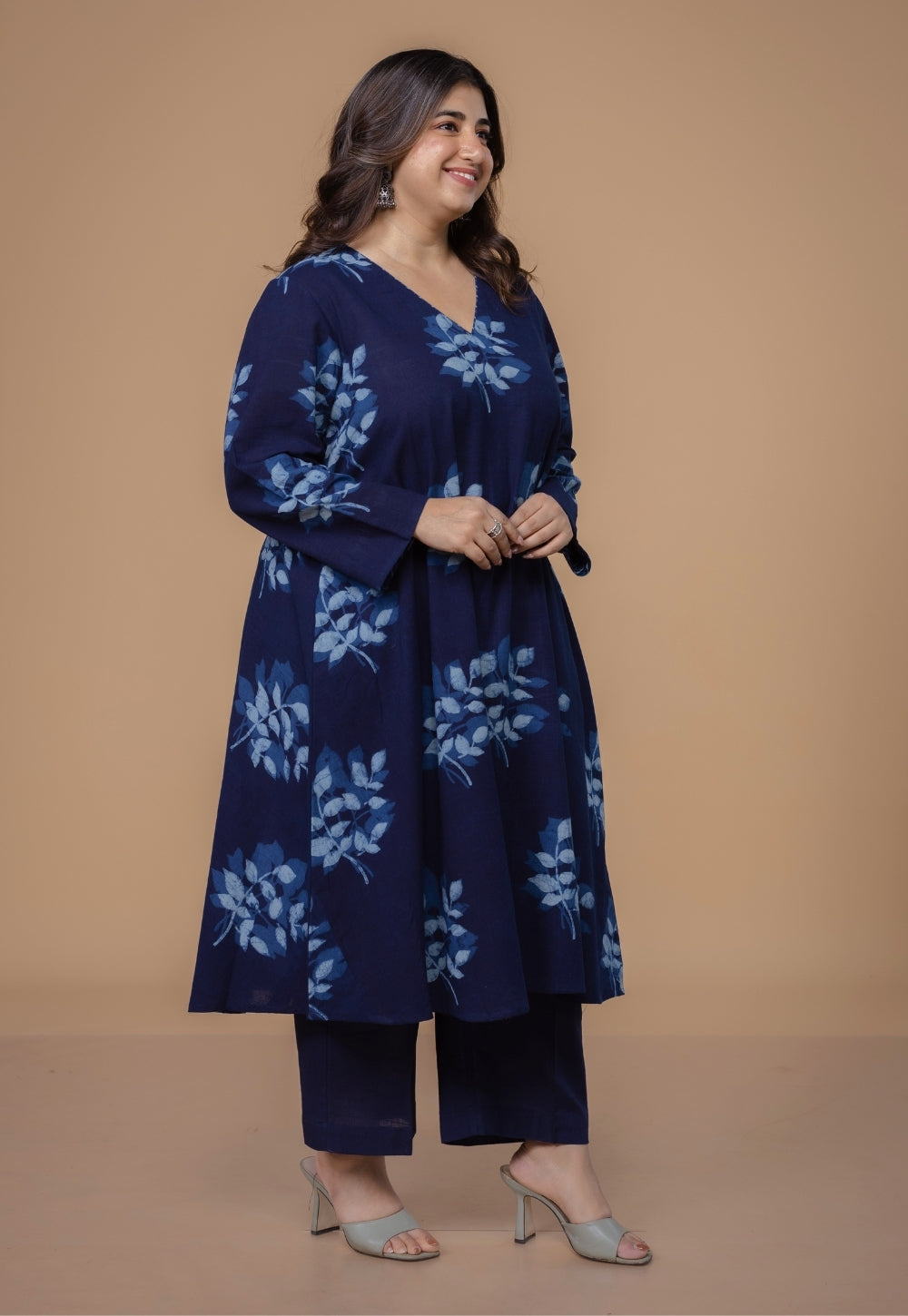 Shrusti Blue Dabu Slub Cotton A Line Kurta