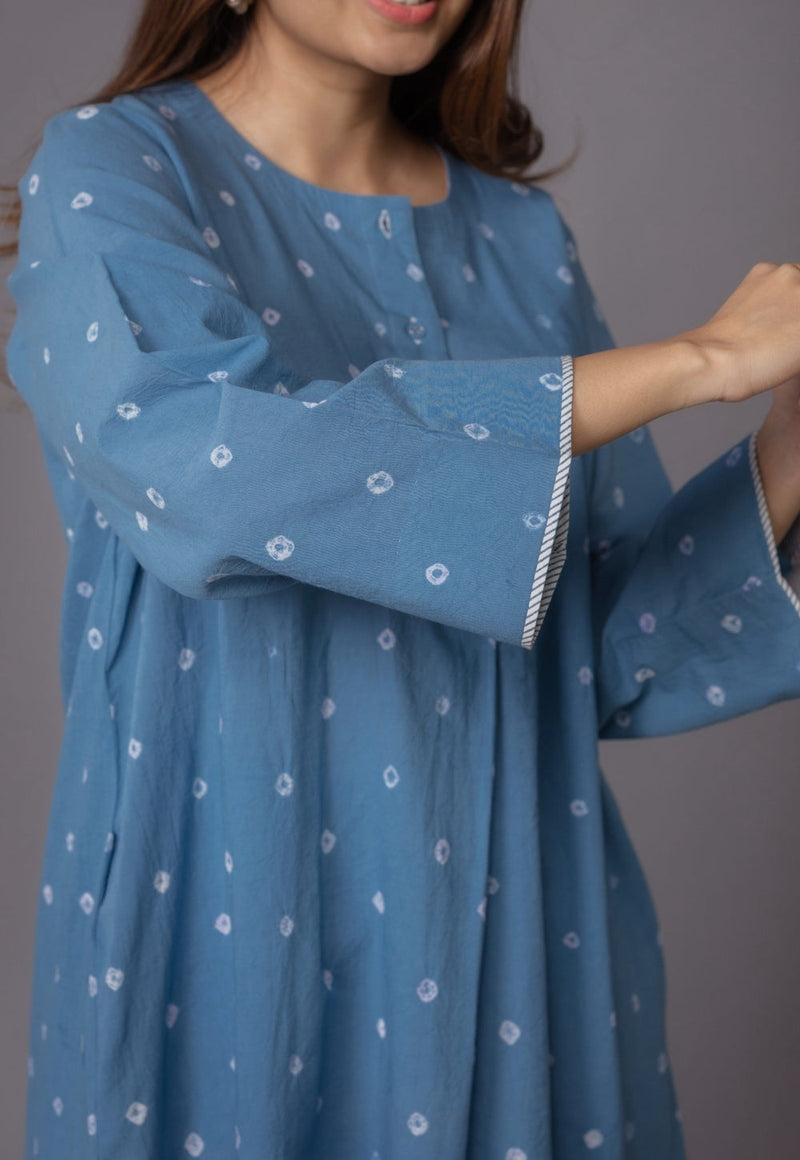 Kaaya Blue Bandhani Cotton Straight Kurta