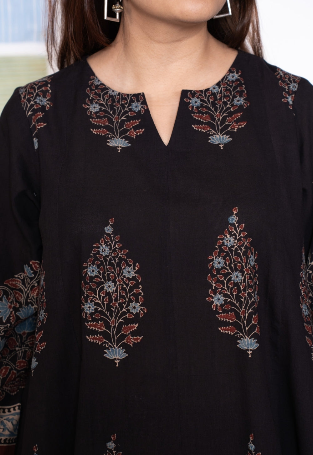 Prisha Black Ajrakh Cotton kali Kurta