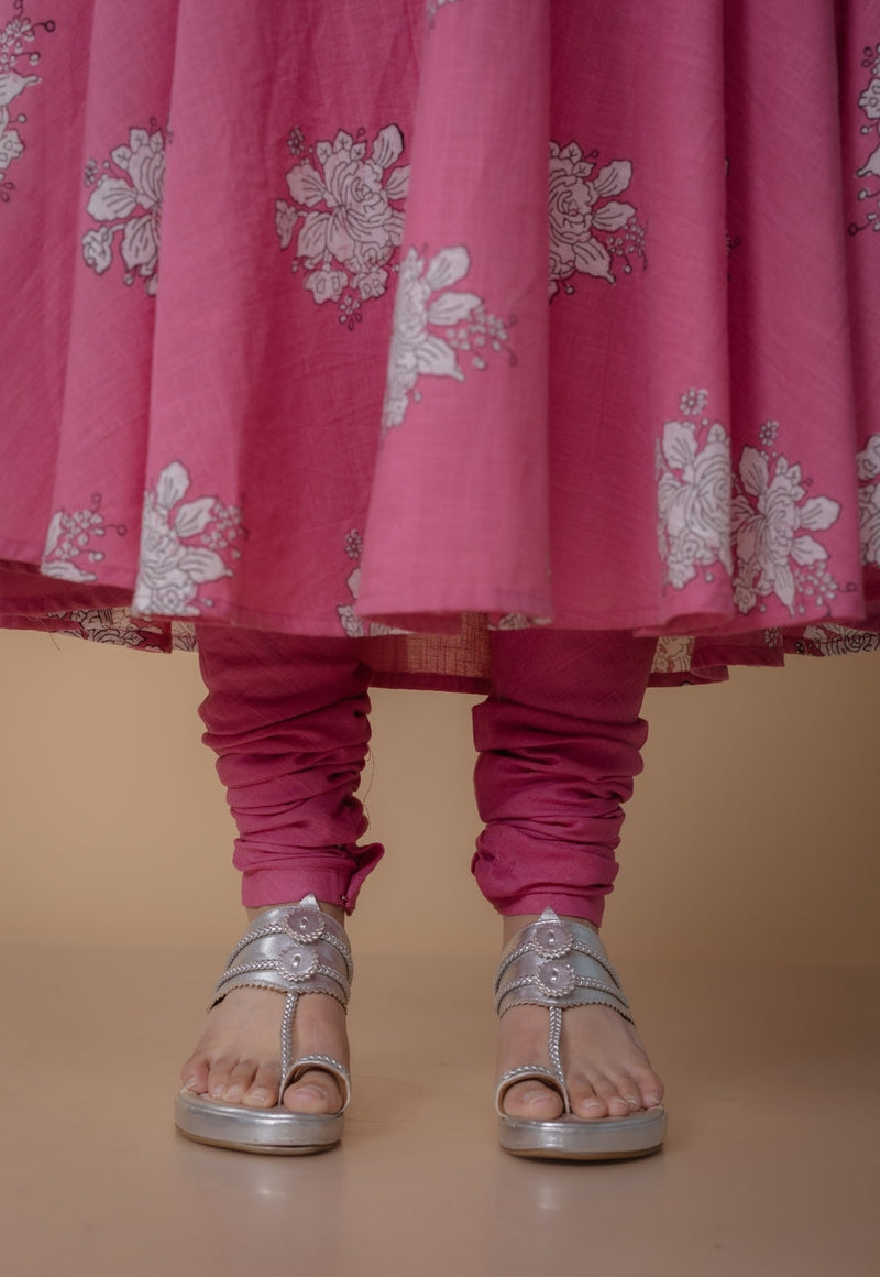 Miral Pink Solid Slub Cotton Churidar