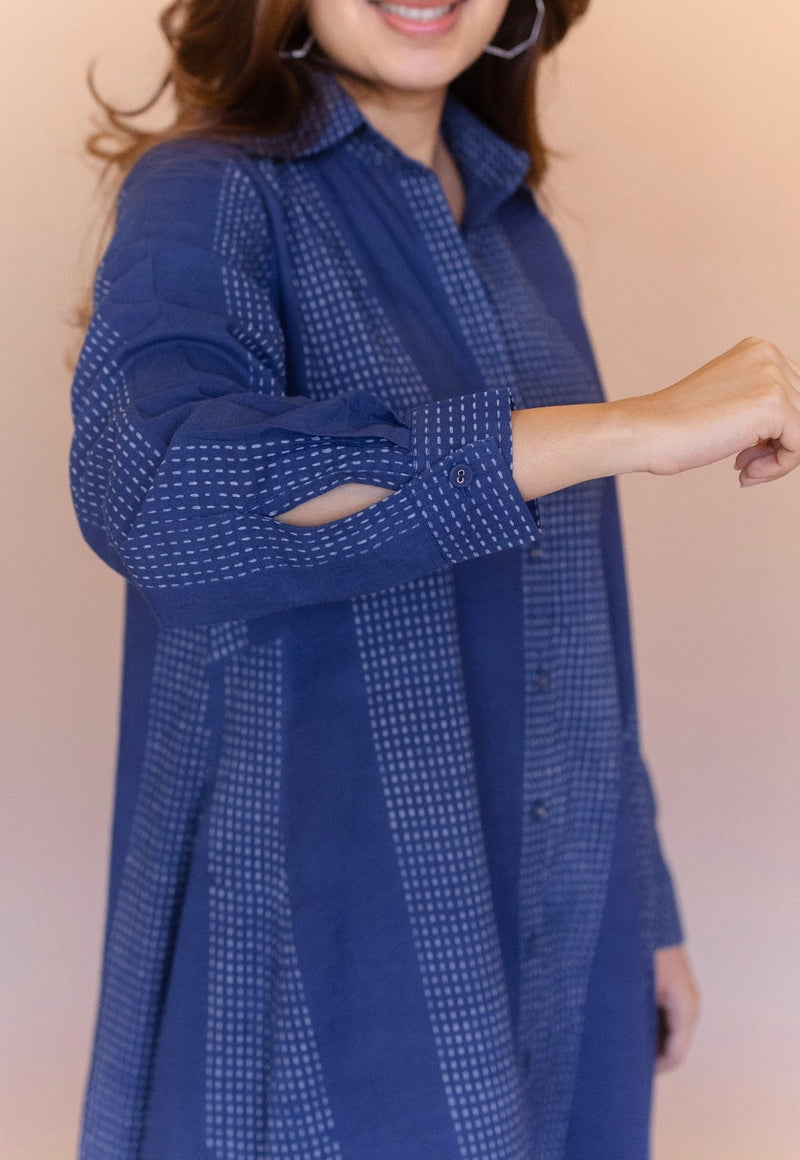 Trusha Blue Dabu Cotton A Line Dress