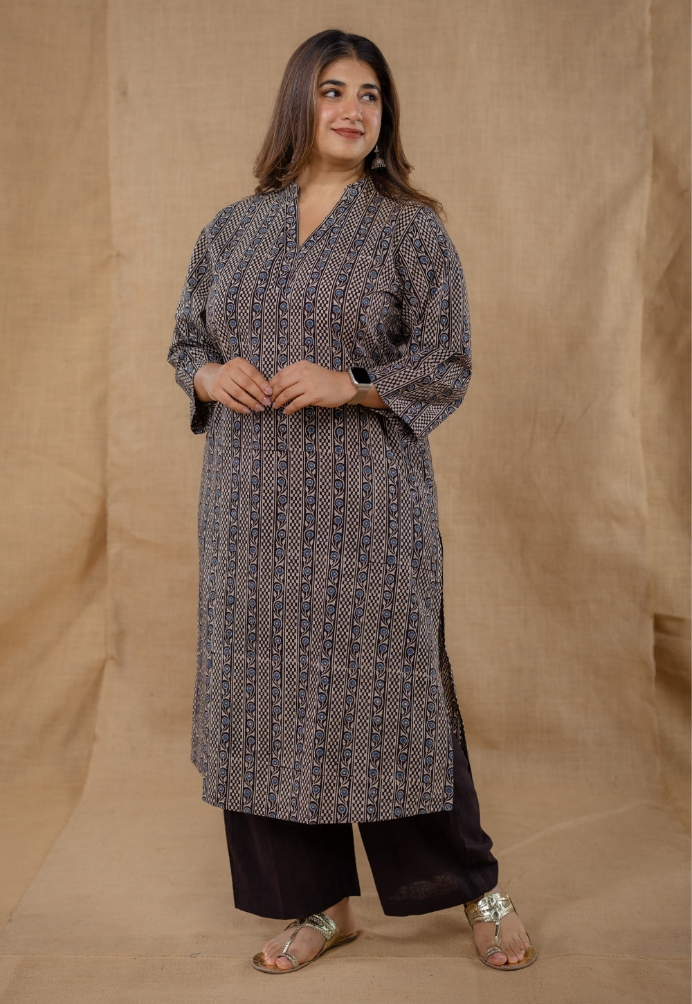 Dia Black Ajrakh Cotton Straight Kurta
