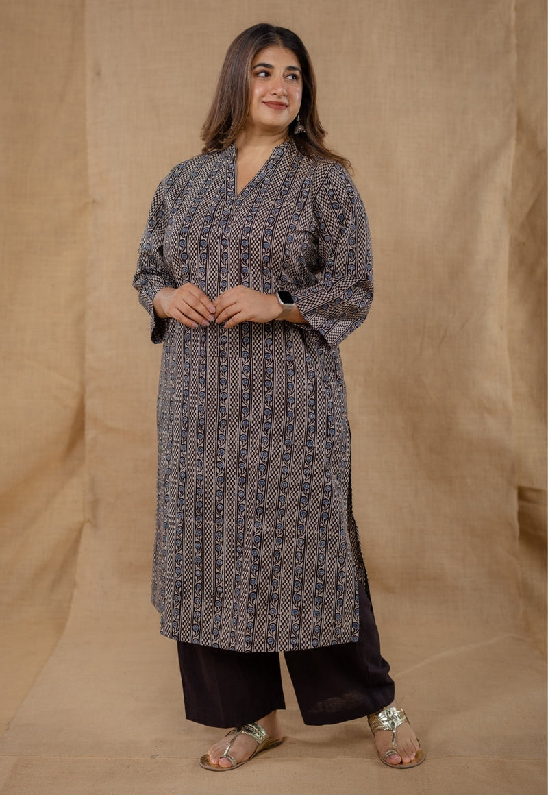 Dia Black Ajrakh Cotton Straight Kurta