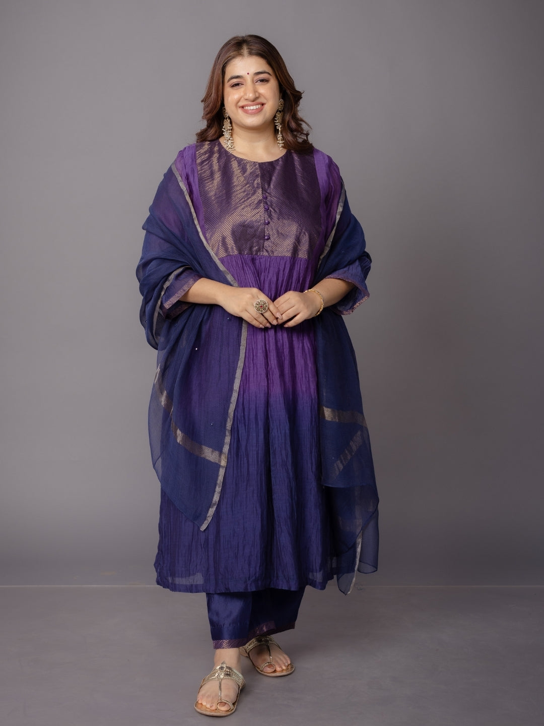 Yashi Blue Solid Chanderi Silk Straight Pant