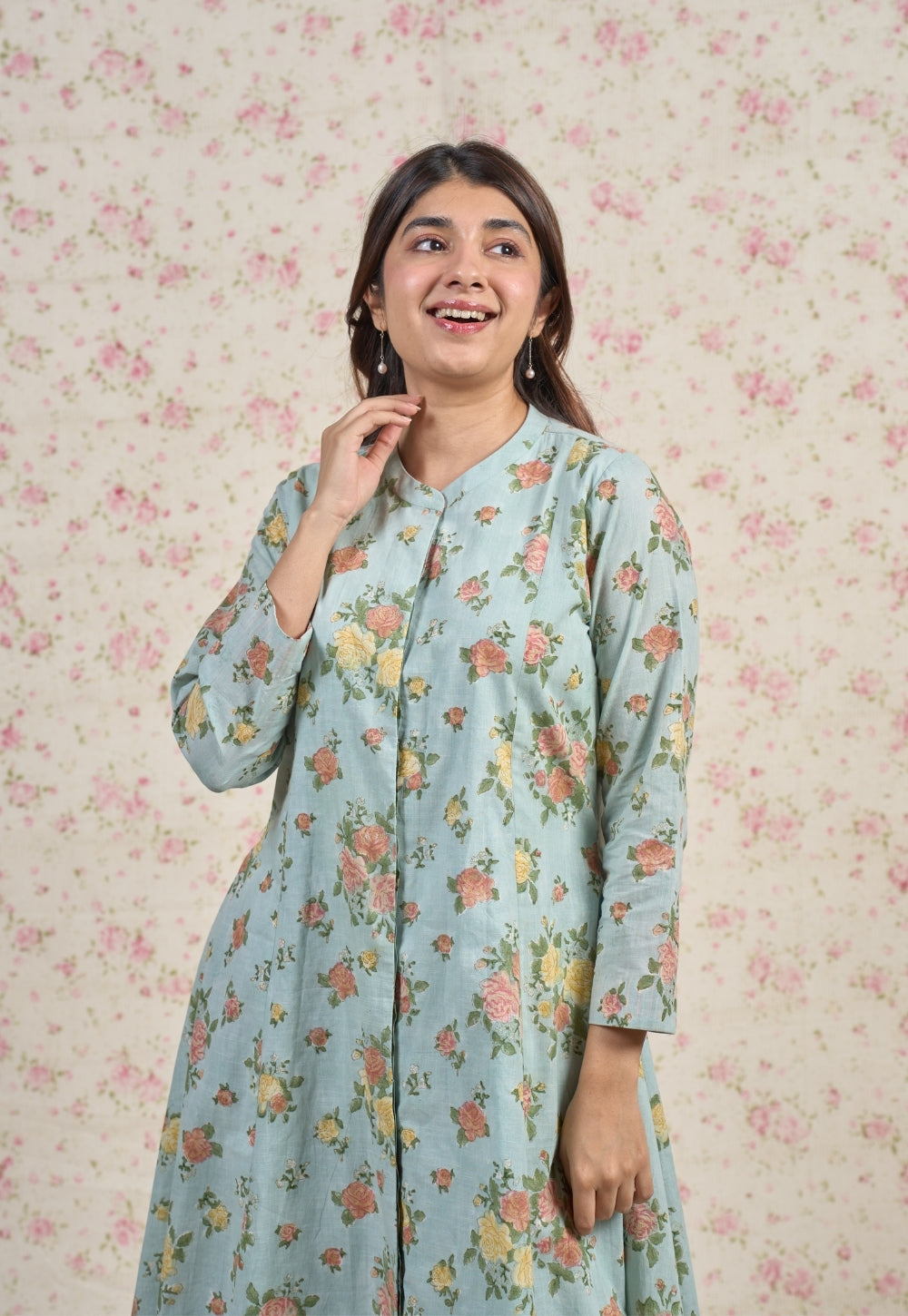 Emma Blue Sanganeri Slub Cotton Kali Kurta