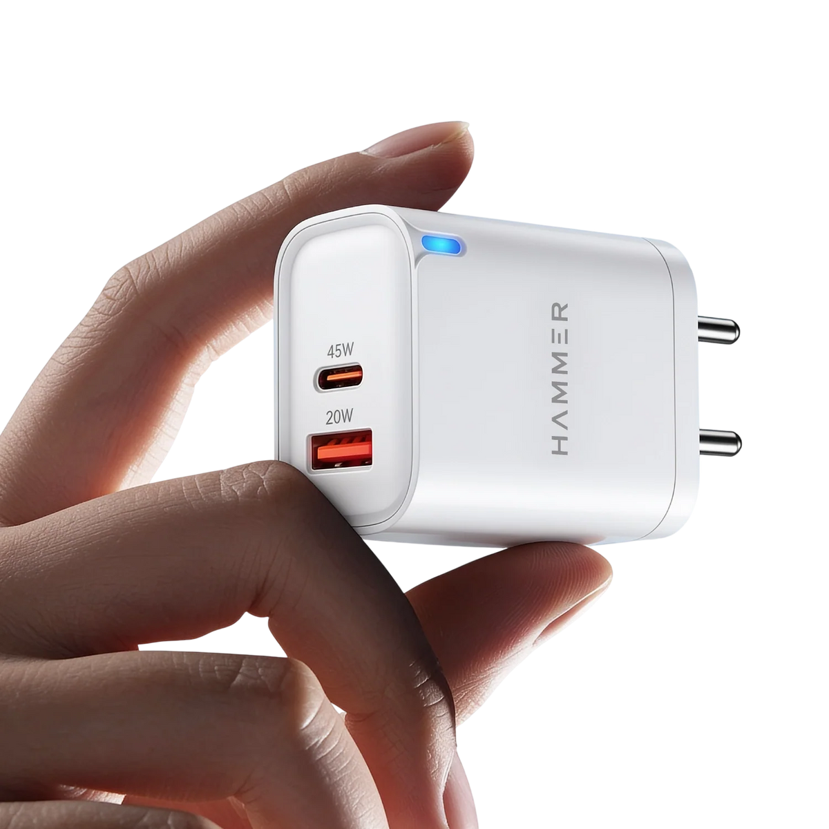 Hammer 45W Dual Port Fast Charger for Samsung and iPhone with PD, PPS Technology Without Cable (White)-2