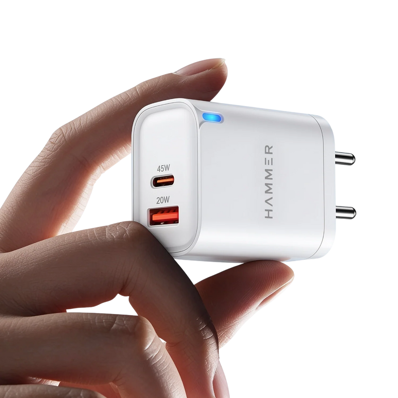 Hammer 45W Dual Port Fast Charger for Samsung and iPhone with PD, PPS Technology Without Cable (White)-2