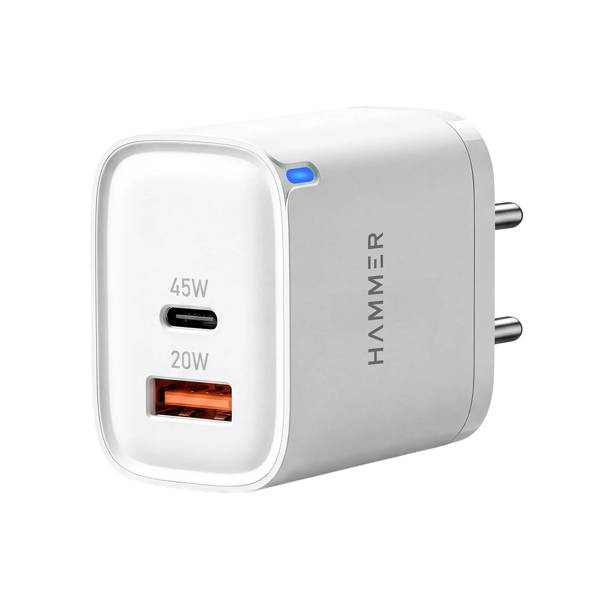 Hammer 45W Dual Port Fast Charger for Samsung and iPhone with PD, PPS Technology Without Cable (White)-1