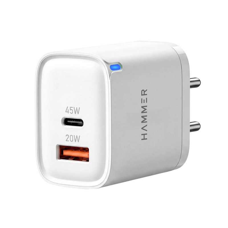 Hammer 45W Dual Port Fast Charger for Samsung and iPhone with PD, PPS Technology Without Cable (White)-1