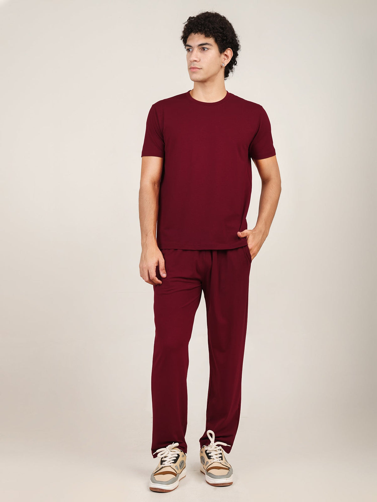 Naturefab Men's Organic Bamboo Pajama Co-ord Deep Red-3