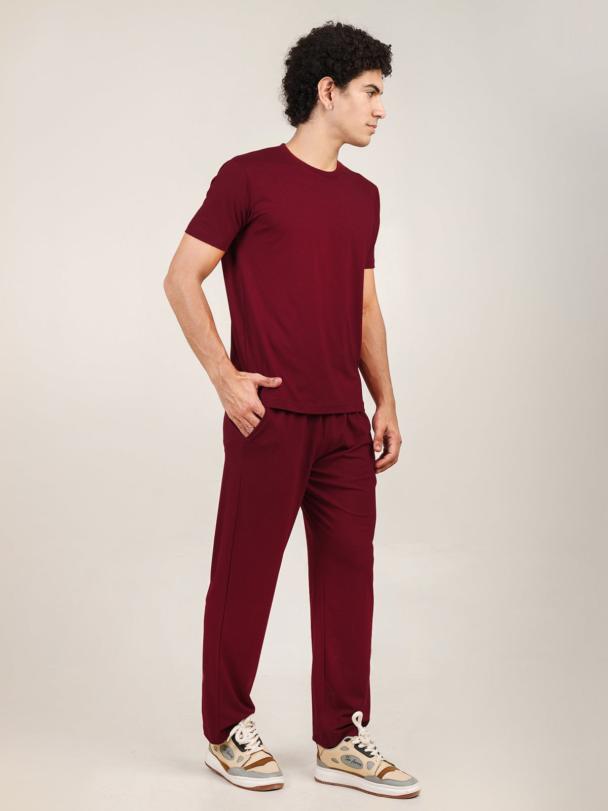 Naturefab Men's Organic Bamboo Pajama Co-ord Deep Red-5