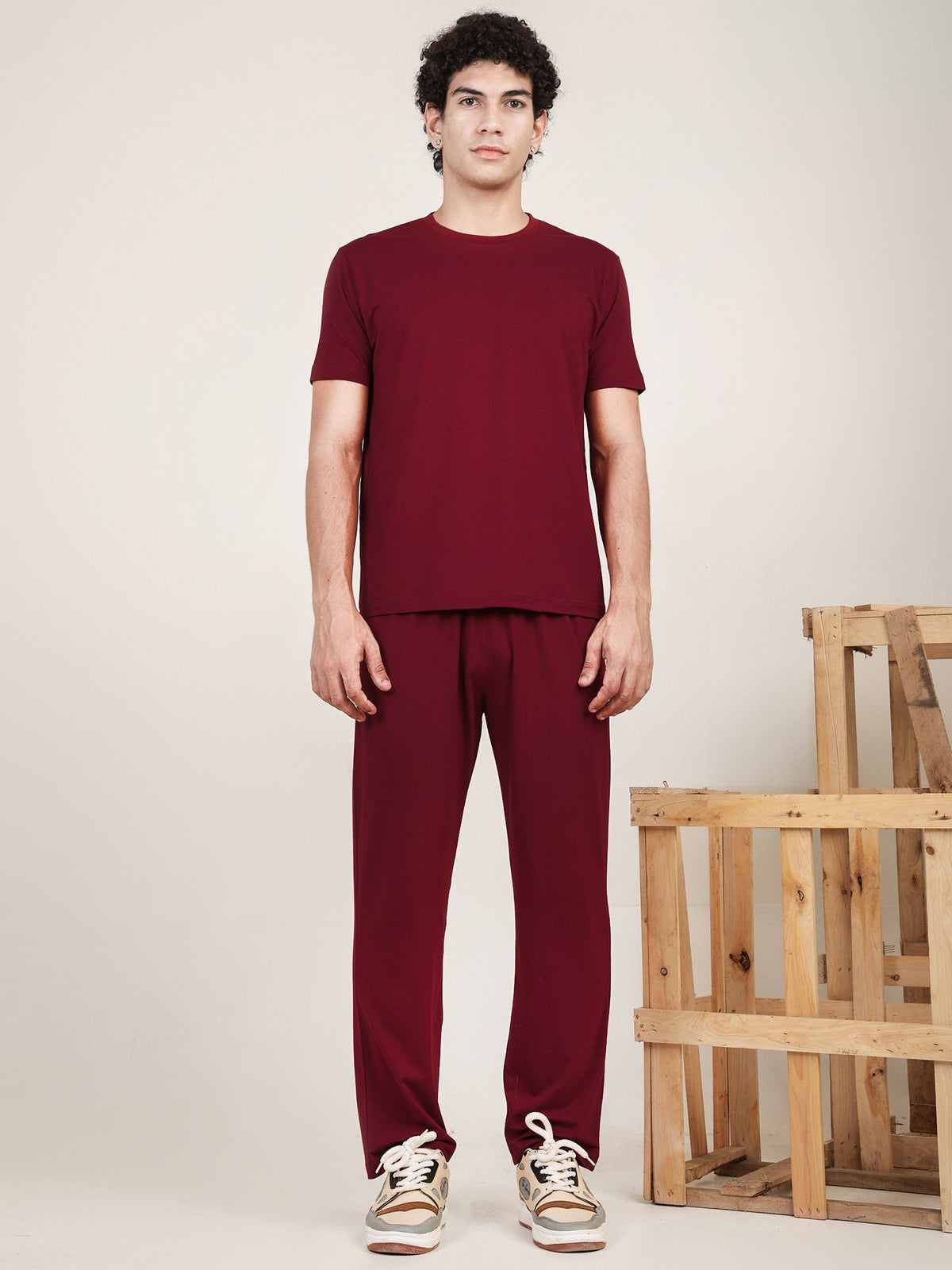 Naturefab Men's Organic Bamboo Pajama Co-ord Deep Red-2