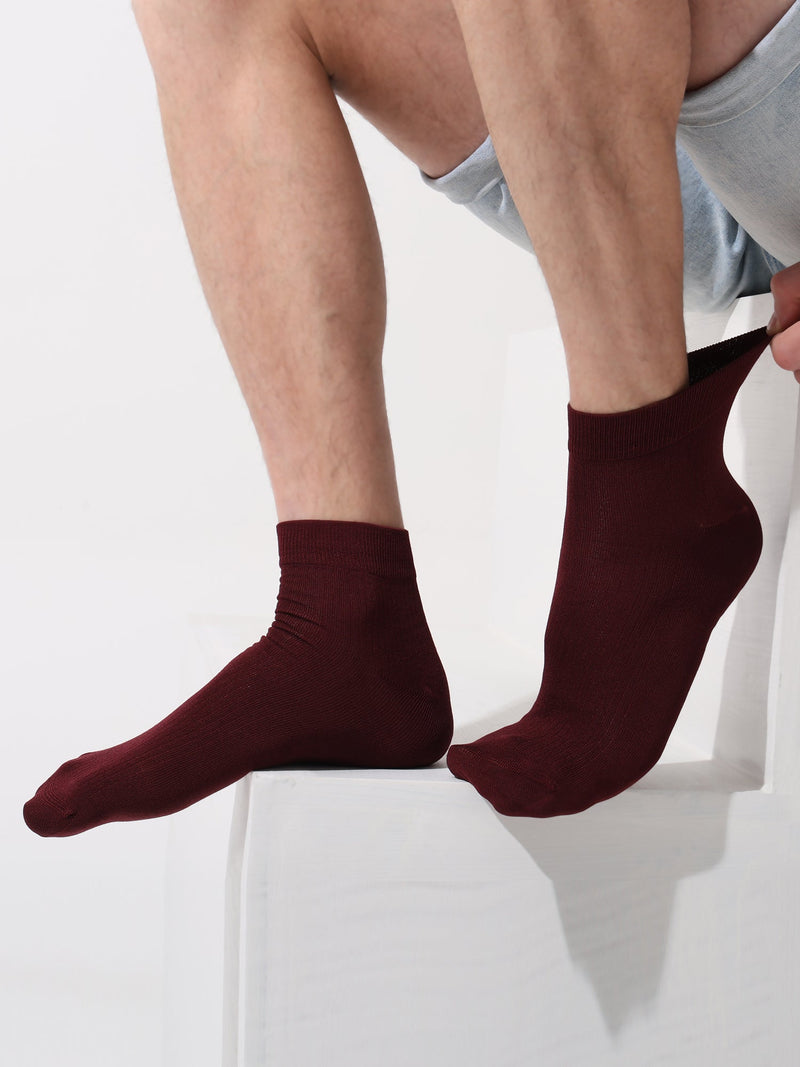 Naturefab Men's Bamboo Ankle Length socks Dark Cherry (Pack of 3)-3