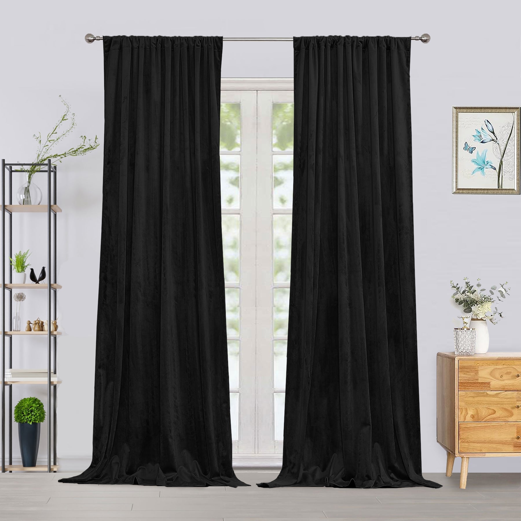 Fort Royal - Rod Pocket Velvet Curtain (Black)-1