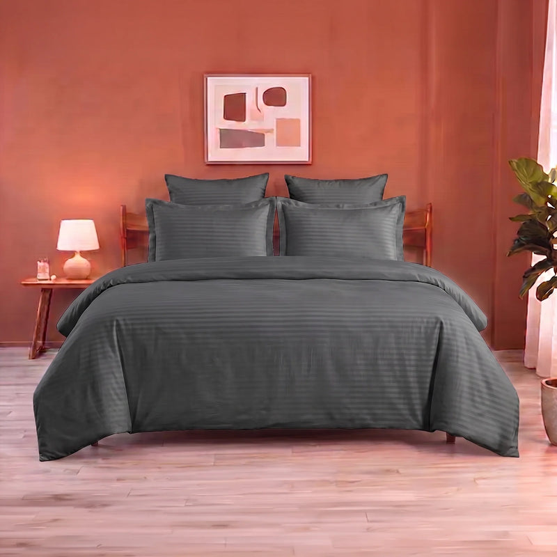 Breton Mellow - Satin Striped Duvet Cover (Grey)-1