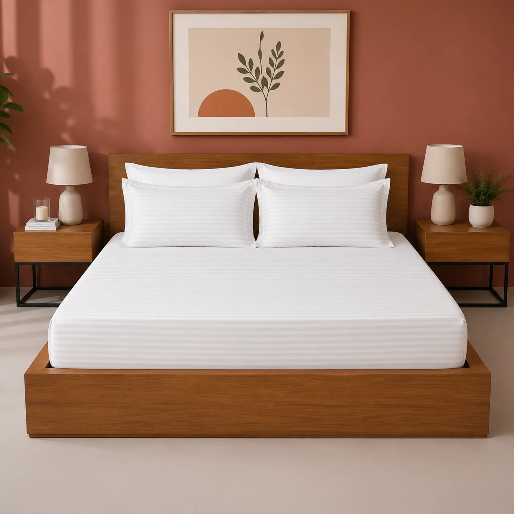 Breton Drift - Satin Stripes Fitted Bedsheet (White)-1