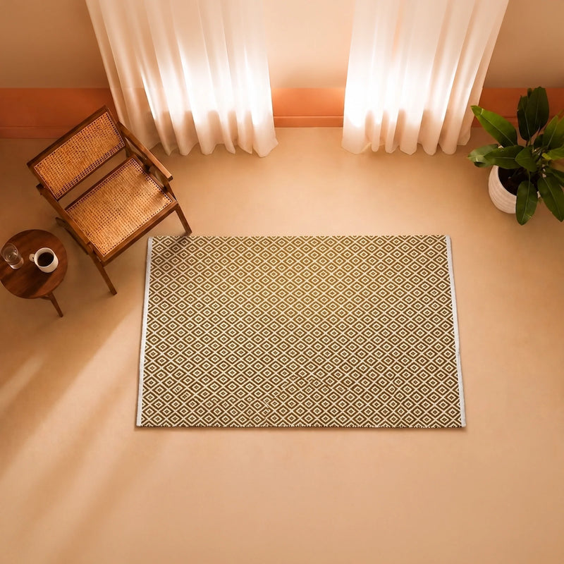 Tessitura Confetti - Diamond Cotton Rug (Mustard & White)-1