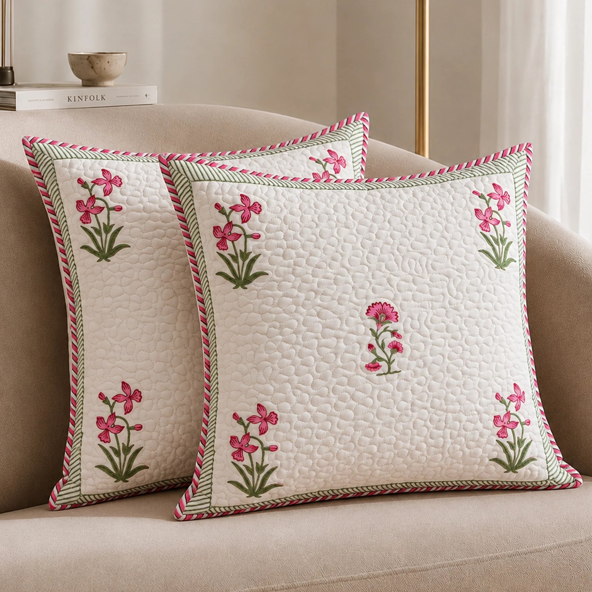 Fort Sawtooth - Quilted Cotton Cushion Cover (Pink)-6