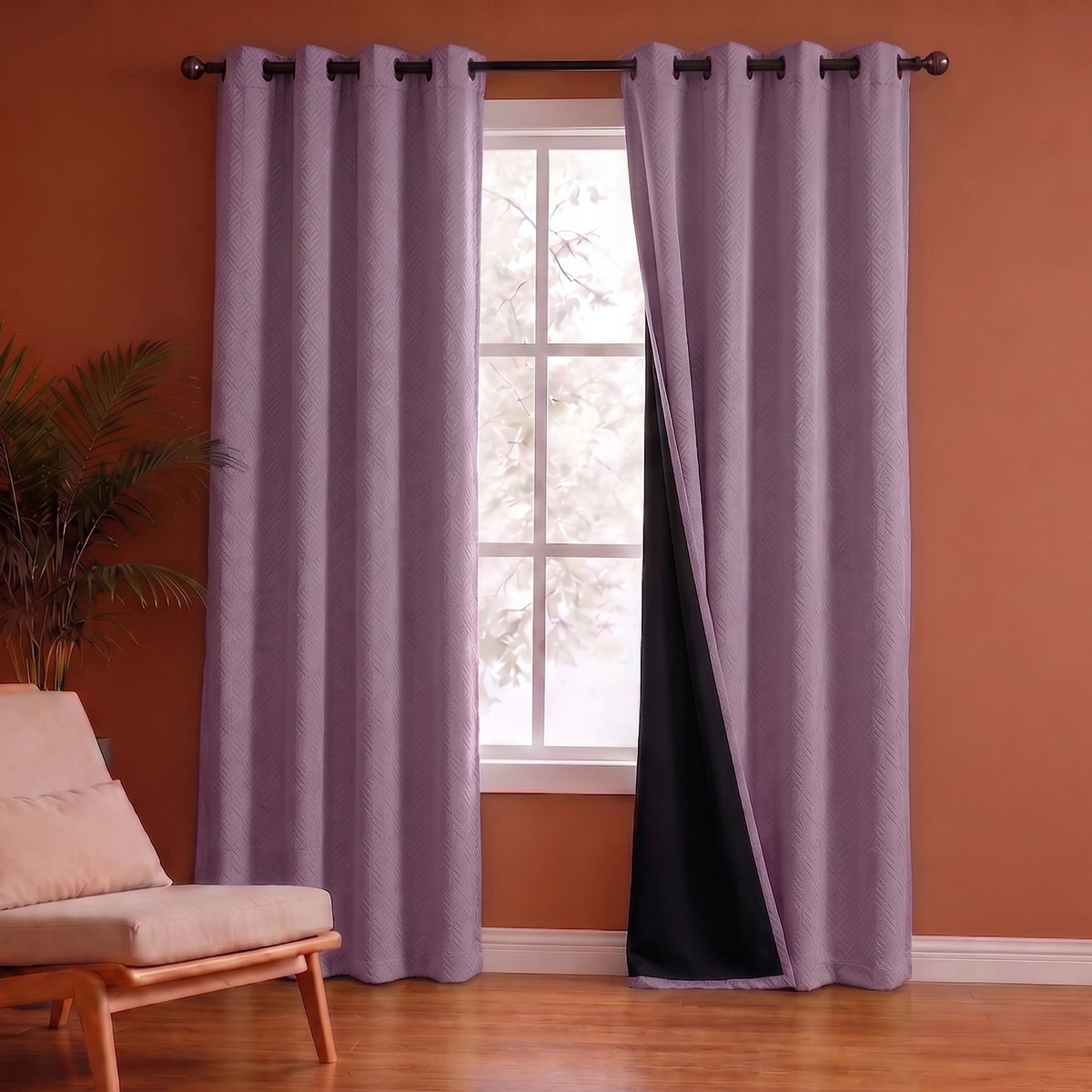 Fort Essential Embossed - Eyelet Black Backing Blackout Curtain (Lilac)-2
