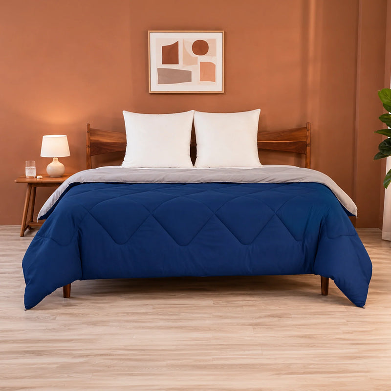 Fort - Box Stitch Duvet Comforter (Dark Blue & Light Grey)-1