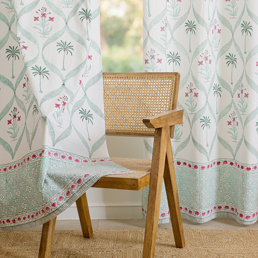 Island Trellis Eyelet Handblock Printed duck Curtain-4