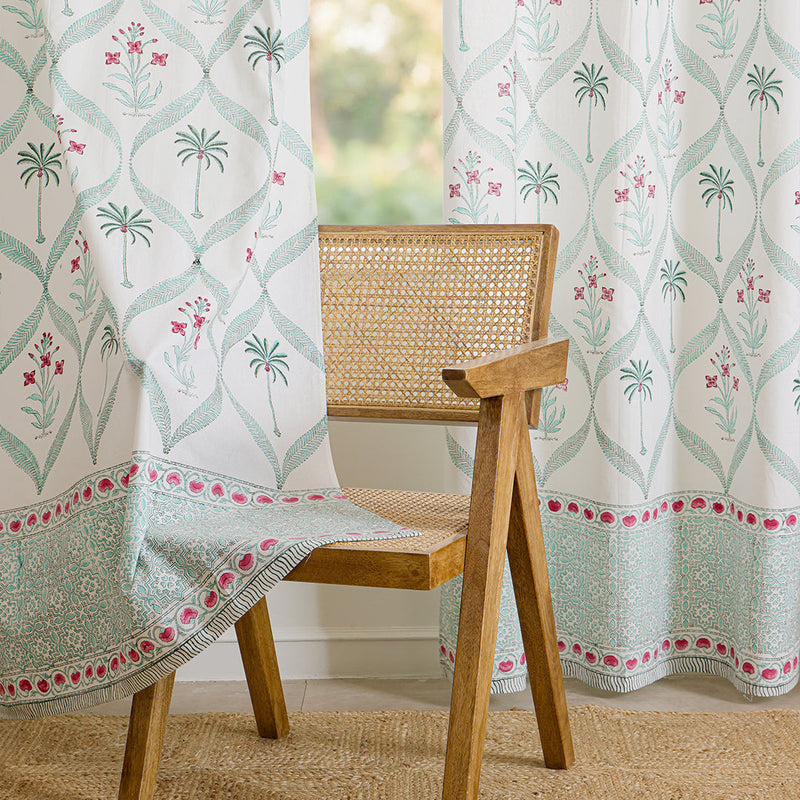 Island Trellis Eyelet Handblock Printed duck Curtain-4