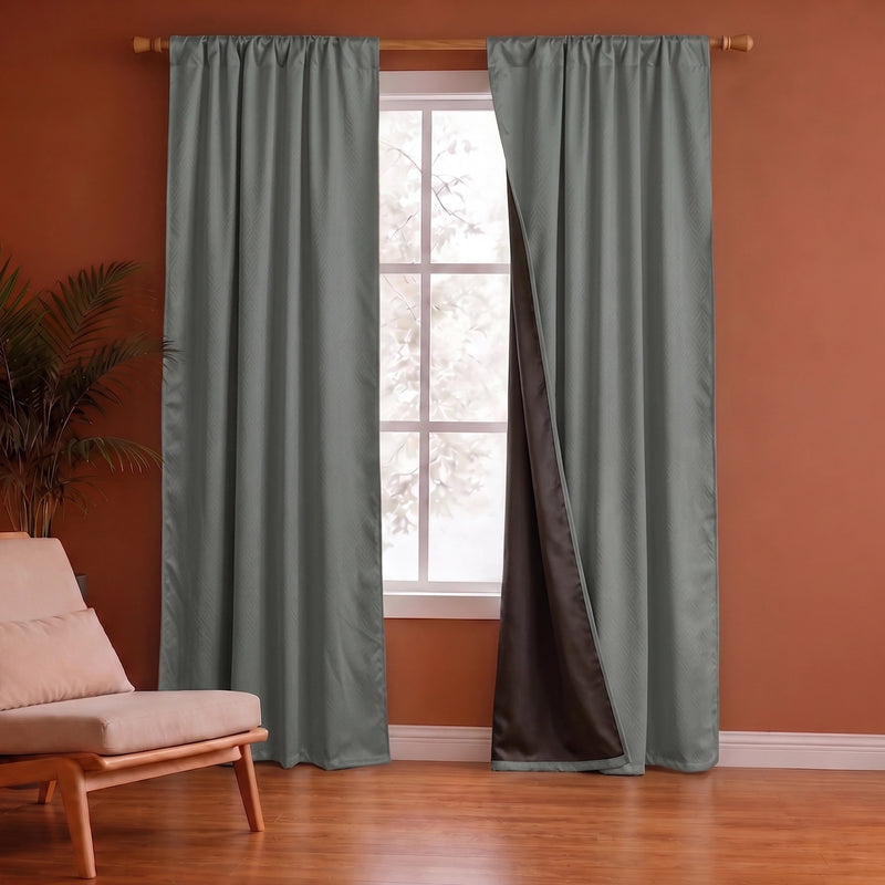 Fort Essential Embossed - Rod Pocket Black Backing Blackout Curtain (Grey)-1