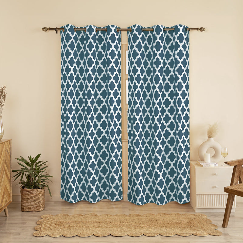 Imprimer Quatrefoil – Printed Semi Blackout Curtain (Blue)-1