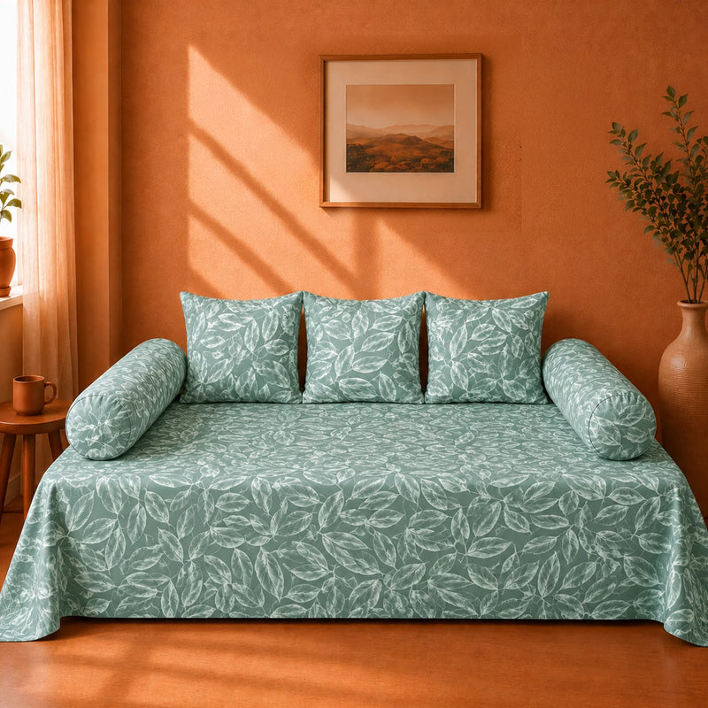 Aqua Blue Floral Diwan Cover Set-1