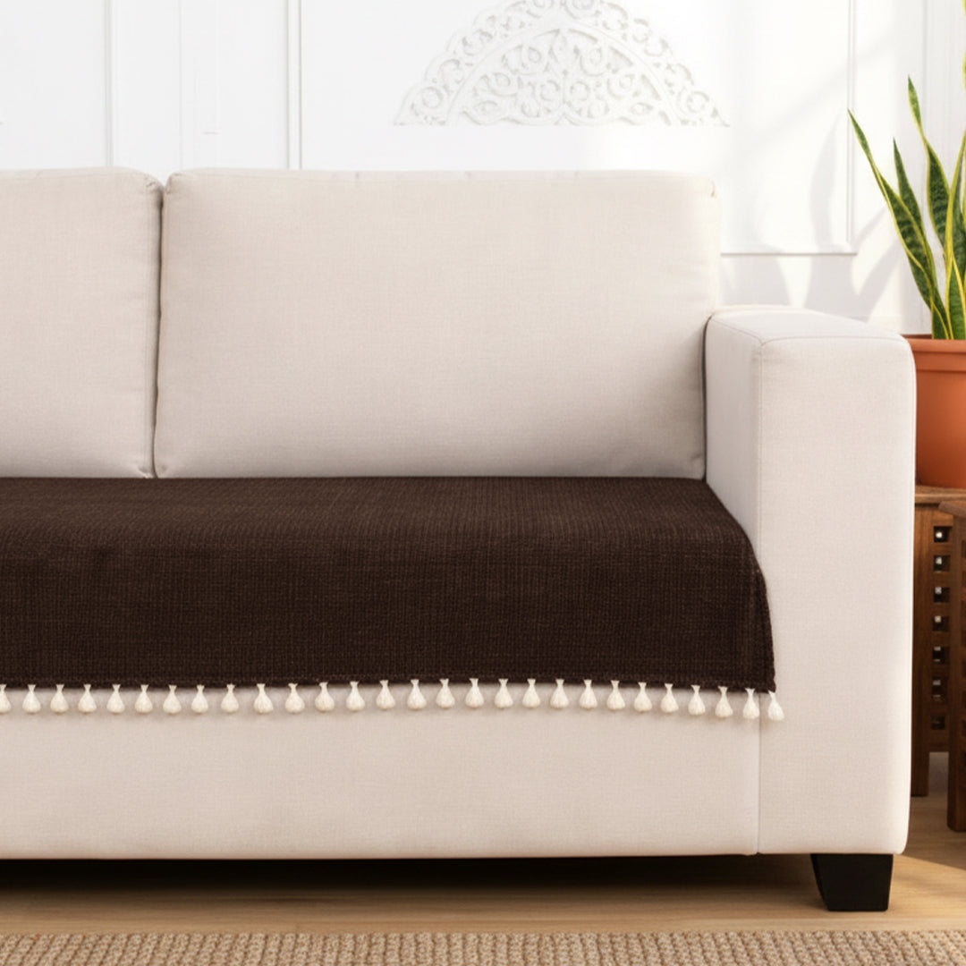 Chenille Solid Brown Sofa Cover-9