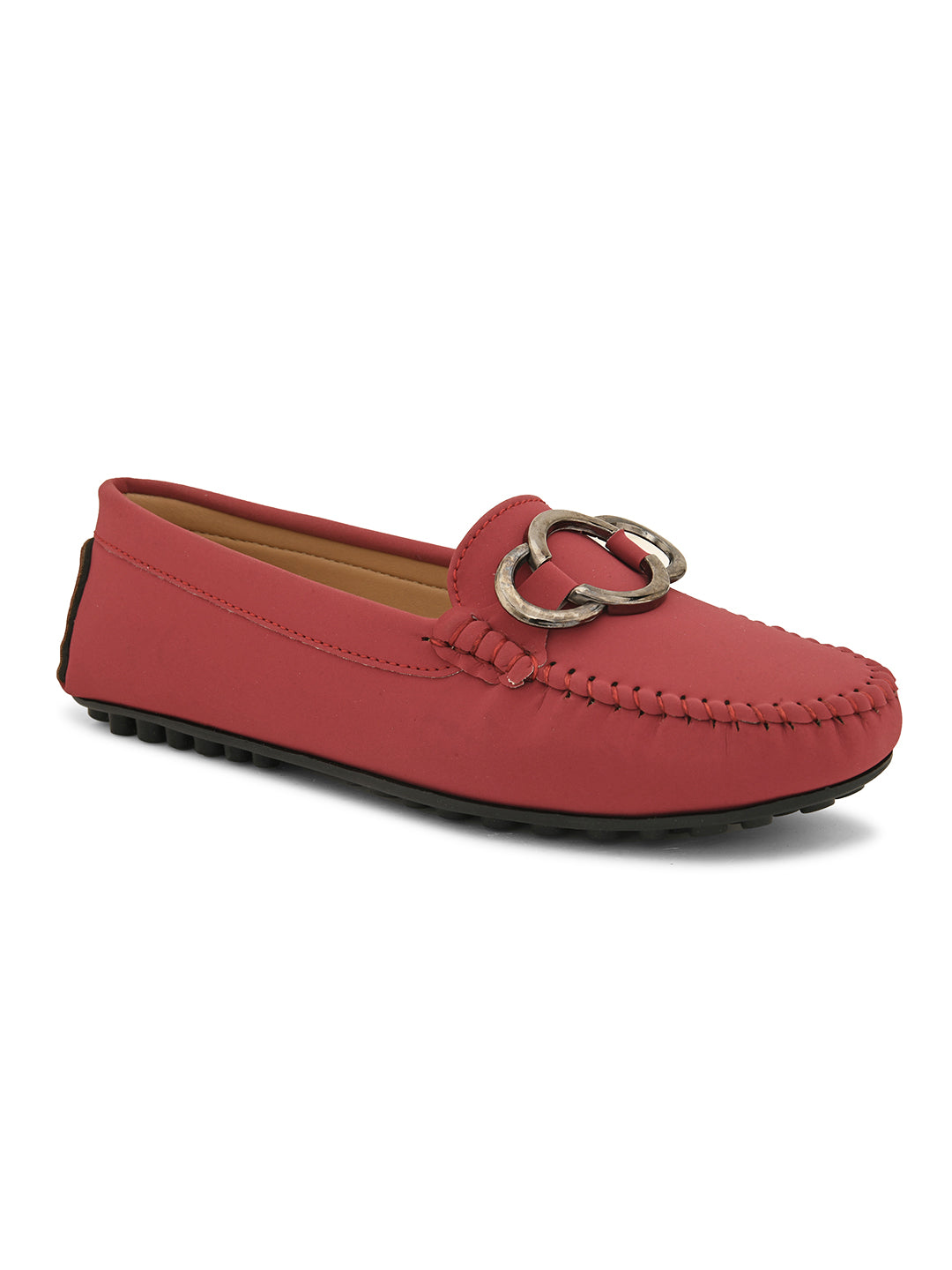 Women Solid Loafers With Metal Detailing-1