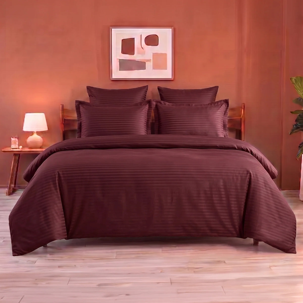 Breton Mellow - Satin Striped Duvet Cover (Maroon)