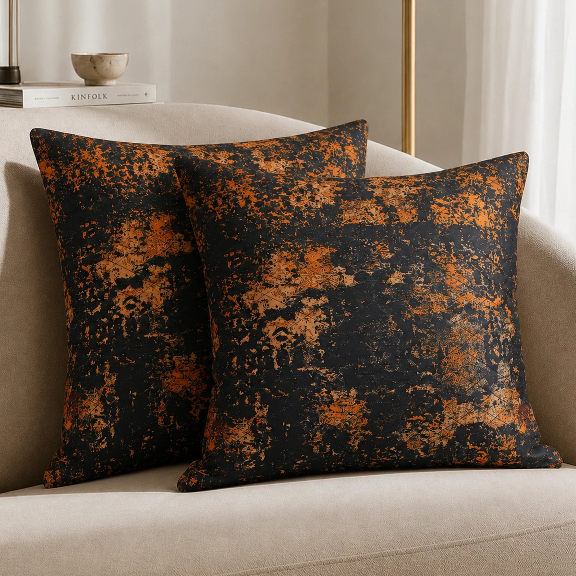 Abstract Pattern Quilted Cushion Cover (Black & Mustard)-1