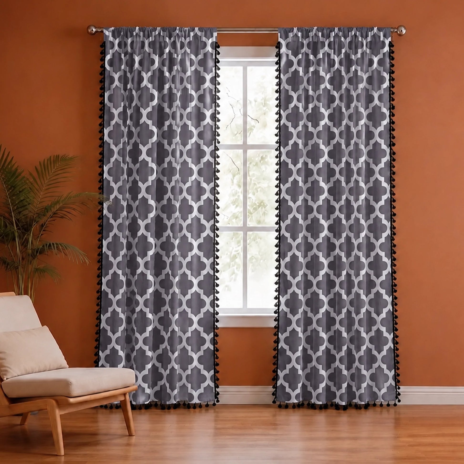 Imprimer Handpicked Soleil - Rod Pocket Printed Semi Blackout Curtain (Grey)-1