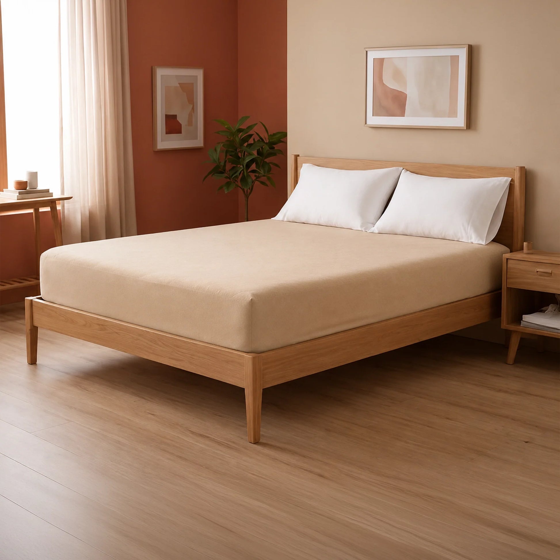 Fort - Terry Solid Mattress Protector (Beige)-1