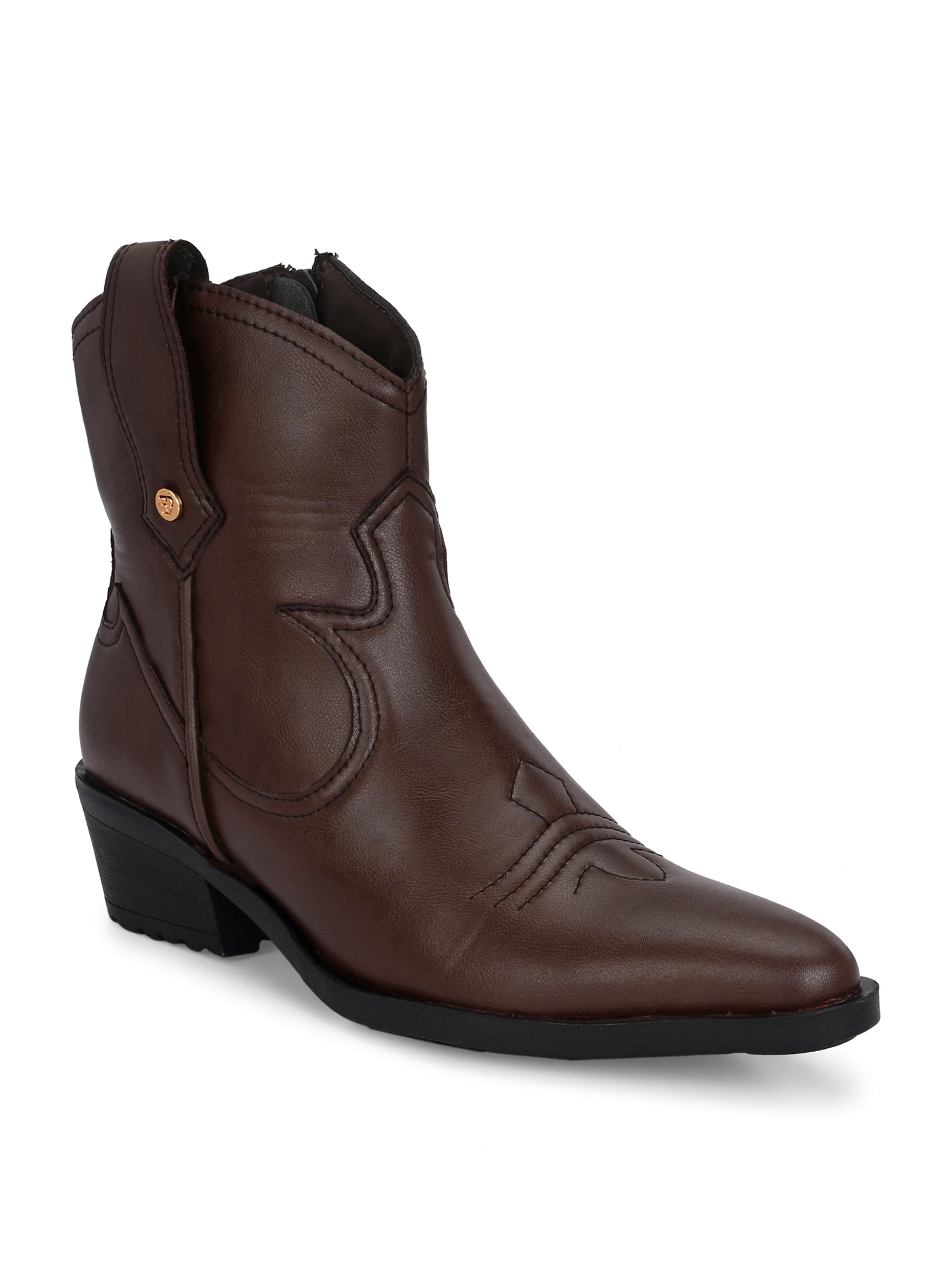 EL PASO Women Faux Leather Casual Slip On Cowboy Boots-1