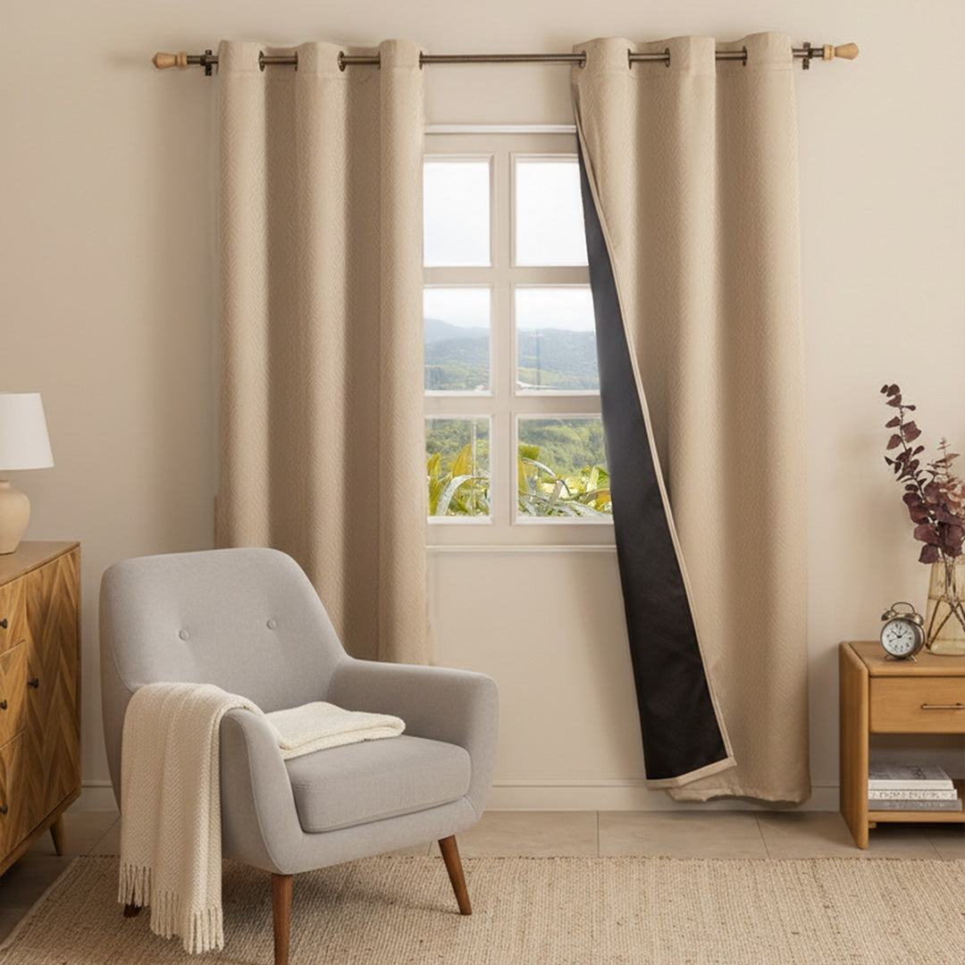 Fort Essential Embossed - Eyelet Black Backing Blackout Curtain (Beige)