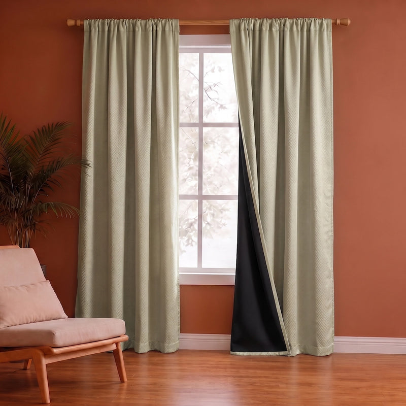Fort Essential Embossed - Rod Pocket Black Backing Blackout Curtain (Off White)-1