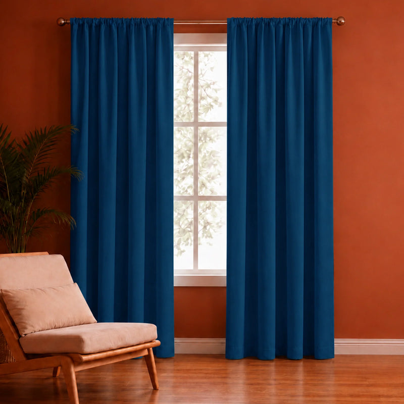 Fort Royal - Rod Pocket Velvet Curtain (Blue)-1