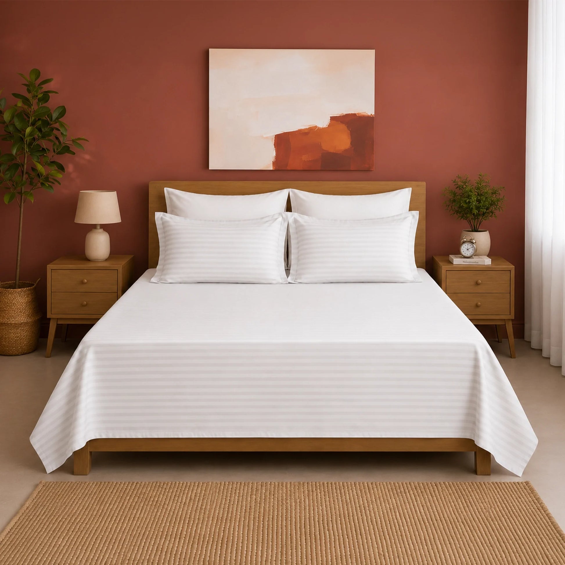 Breton Nap - Satin Stripes Bedsheet (White)-1